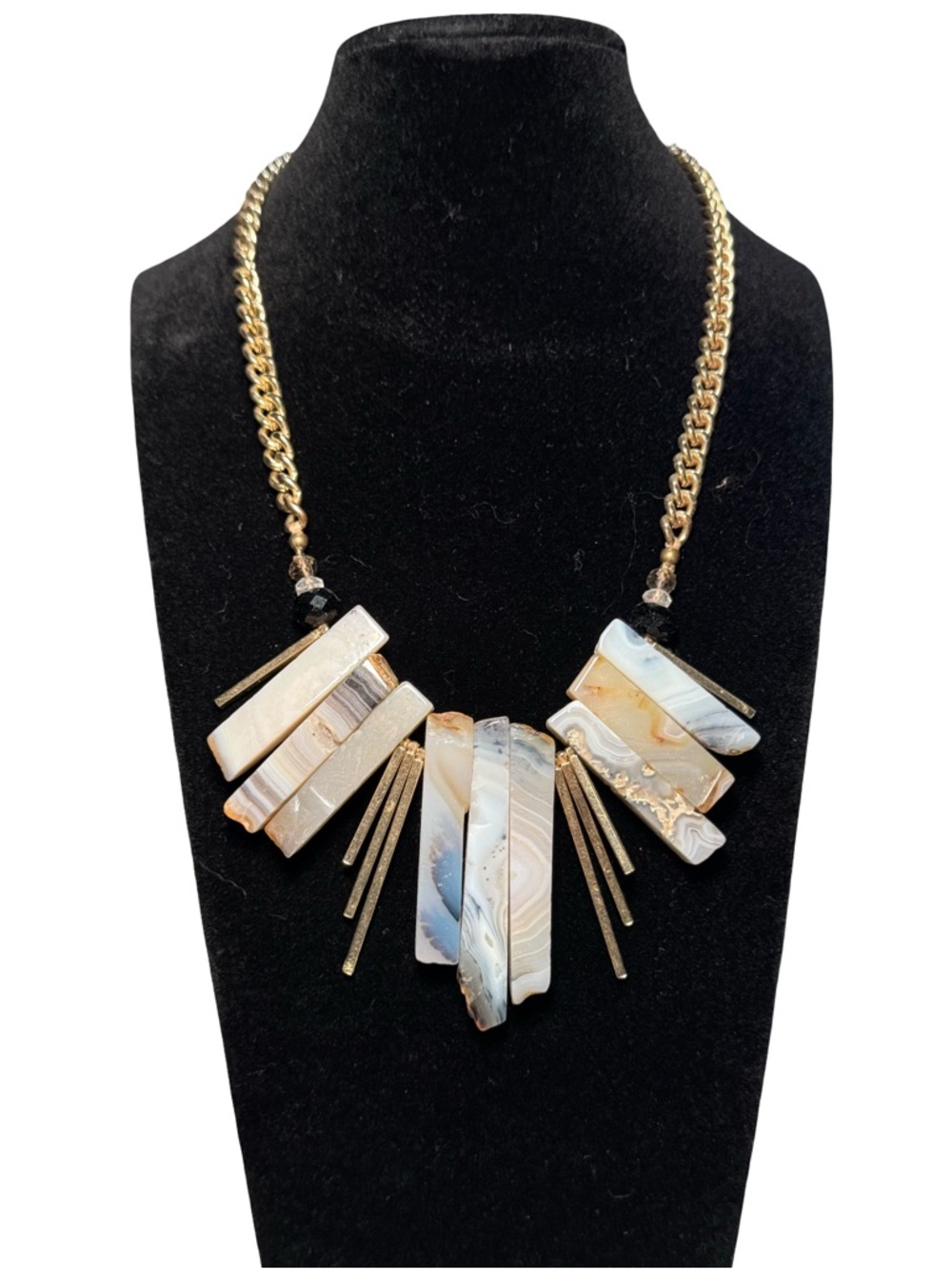 ▪️◻️ Marbled Stone Gold Chain Statement Necklace Pendants Accent Spiked ◻️▪️